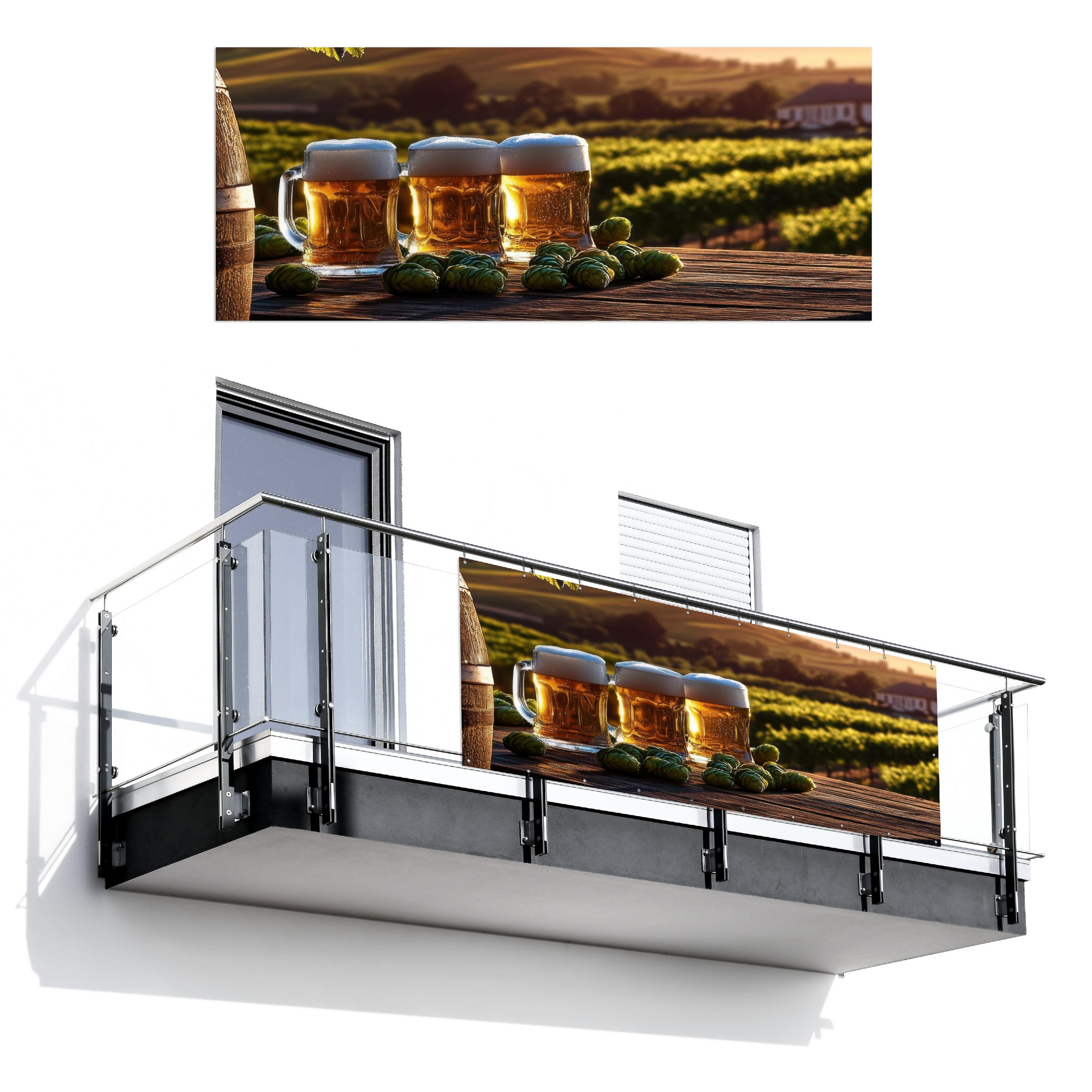 BALKON-SICHTSCHUTZ Bier - Hopfen - Landschaft - Grün, Kunststoff (300/120cm) - MuchoWow