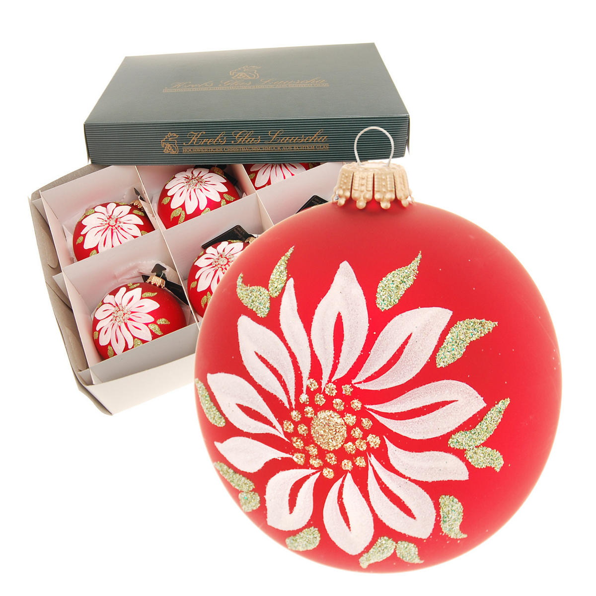 CHRISTBAUMKUGELN Blumenzauber Rot 8cm (Glas / 6 Stk.) - Rot, Glas (8/8/8cm) - Krebs Glas Lauscha