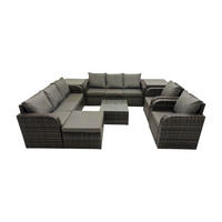 GARTENTISCHGRUPPE Polyrattan Dunkelgrau 8-teilige - Dunkelgrau/Grau, Glas/Kunststoff - Fimous