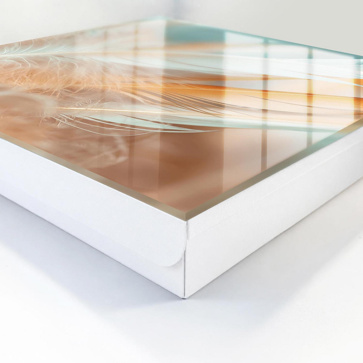 SCHLÜSSELBOX Weiß 30x30 cm – Türöffnung nach rechts - Pastellfarbene Federn - Beige, Metall (30/30/5cm) - TULUP