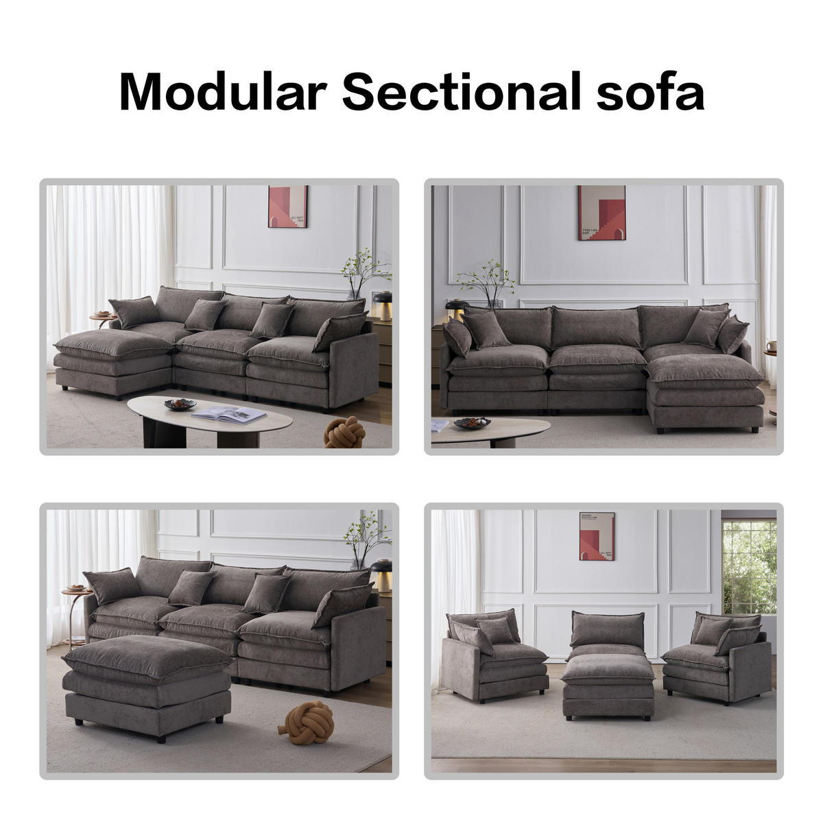 ECKSOFA 267/154/85 cm Grau aus Chenille mit modularer Ottomane - Grau, Textil (154/267cm) - OKWISH
