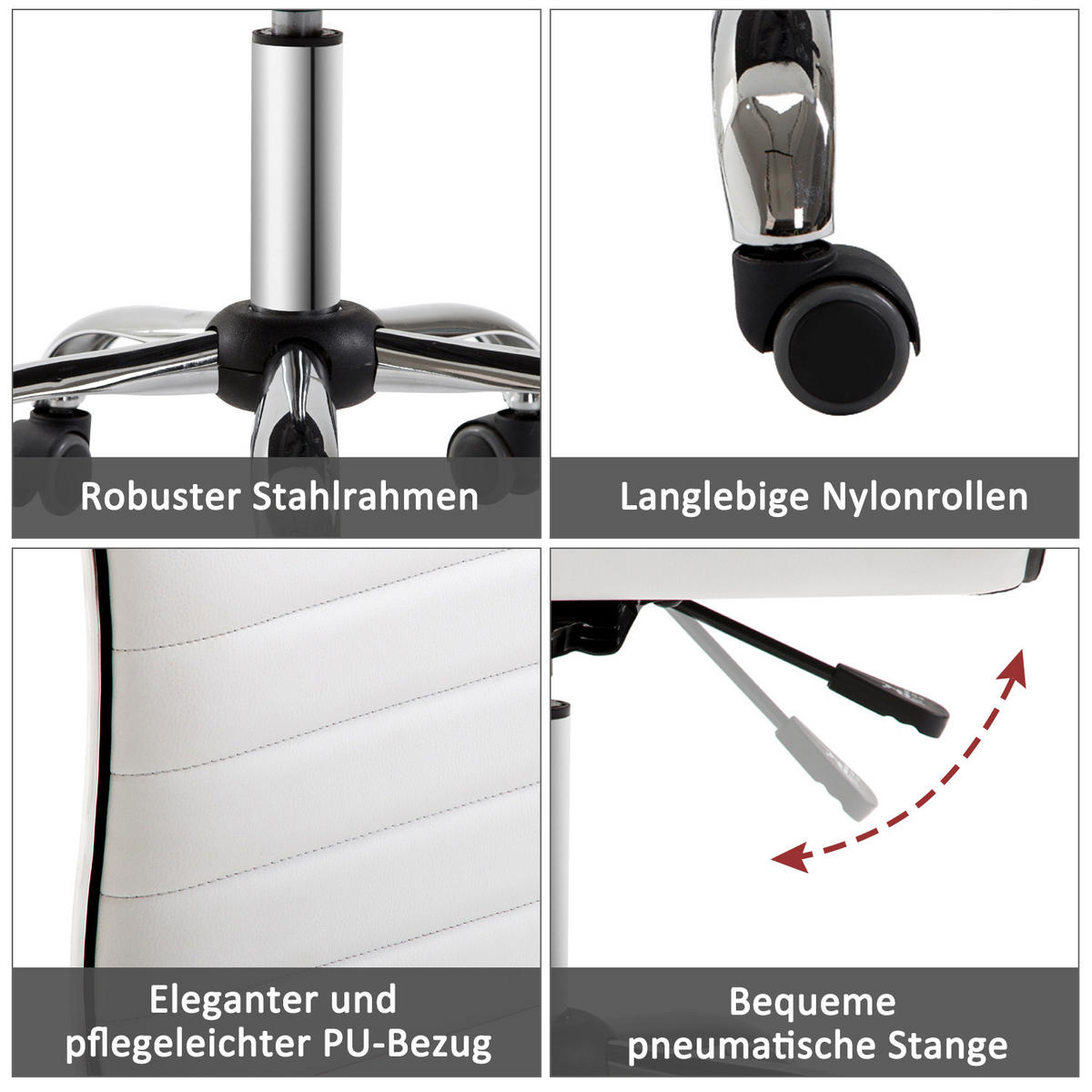 FRISEURSTUHL, Drehstuhl, Stahl PU, Weiß - Weiß, Metall (48/90/52cm) - HOMCOM