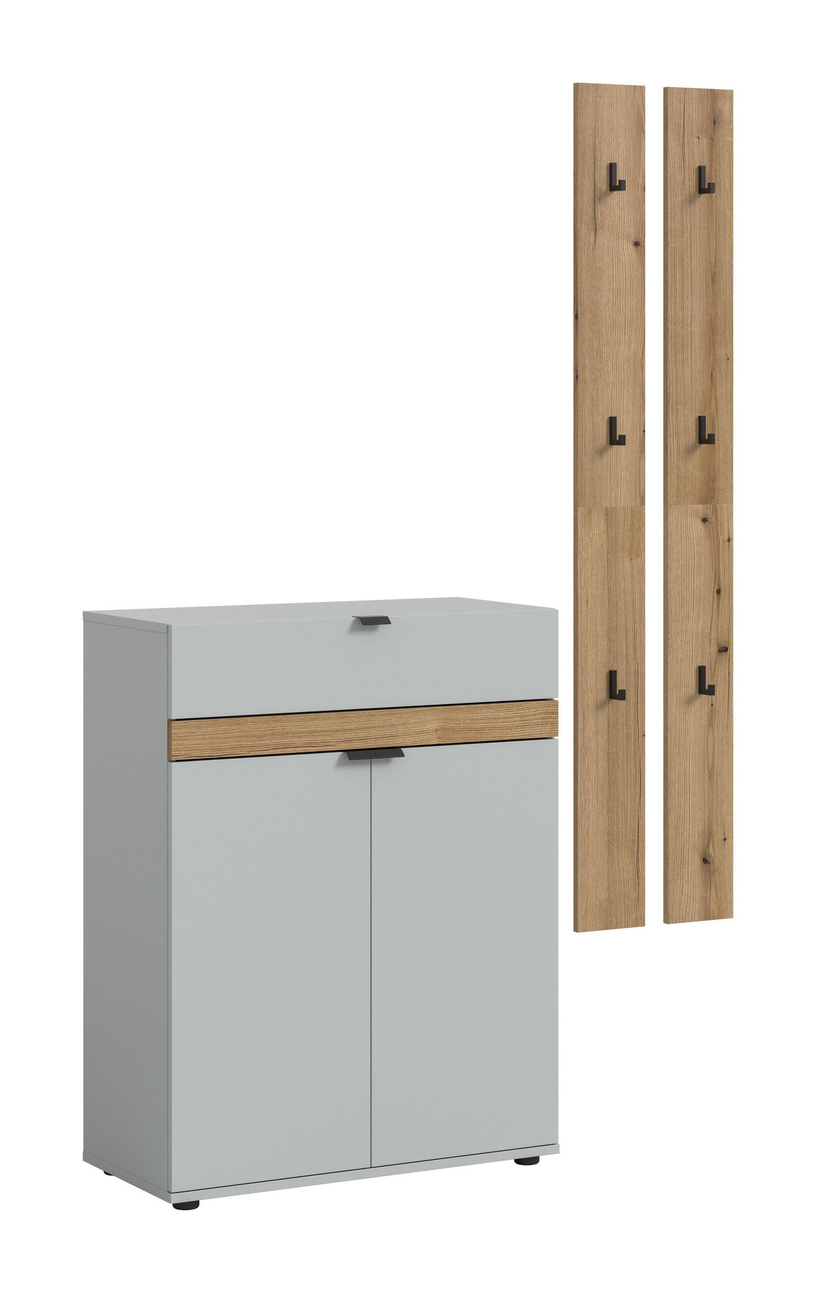 GARDEROBEN-SET NARO 3-tlg. (B/H/T: ca. 150/194/37 cm) in grau/grau - Grau, Holzwerkstoff (150/194/37cm)