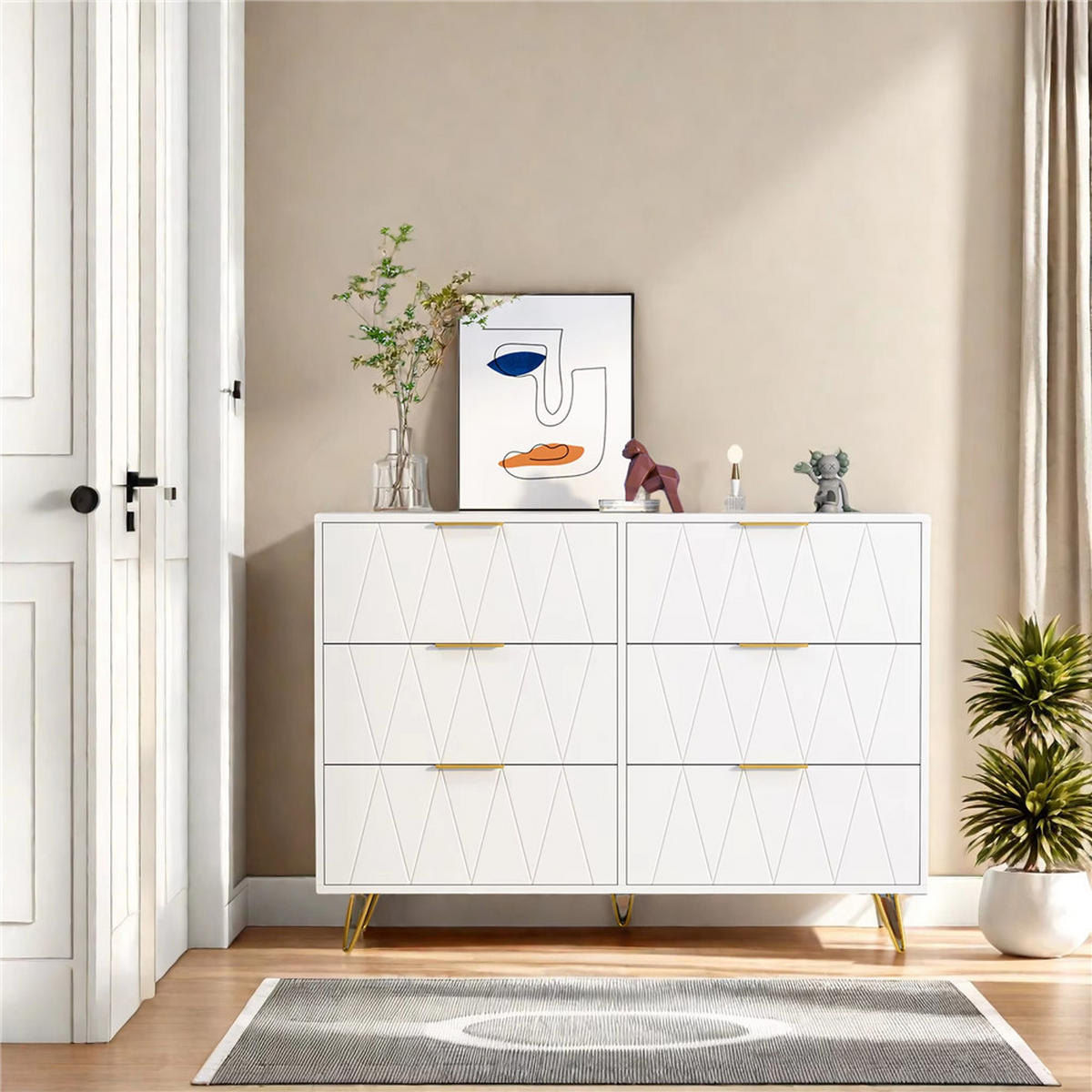KOMMODE 6 Schubladen MDF + Metall 100x72,5x34 cm - Weiß, Holz (100/72.5/34cm) - Kaket