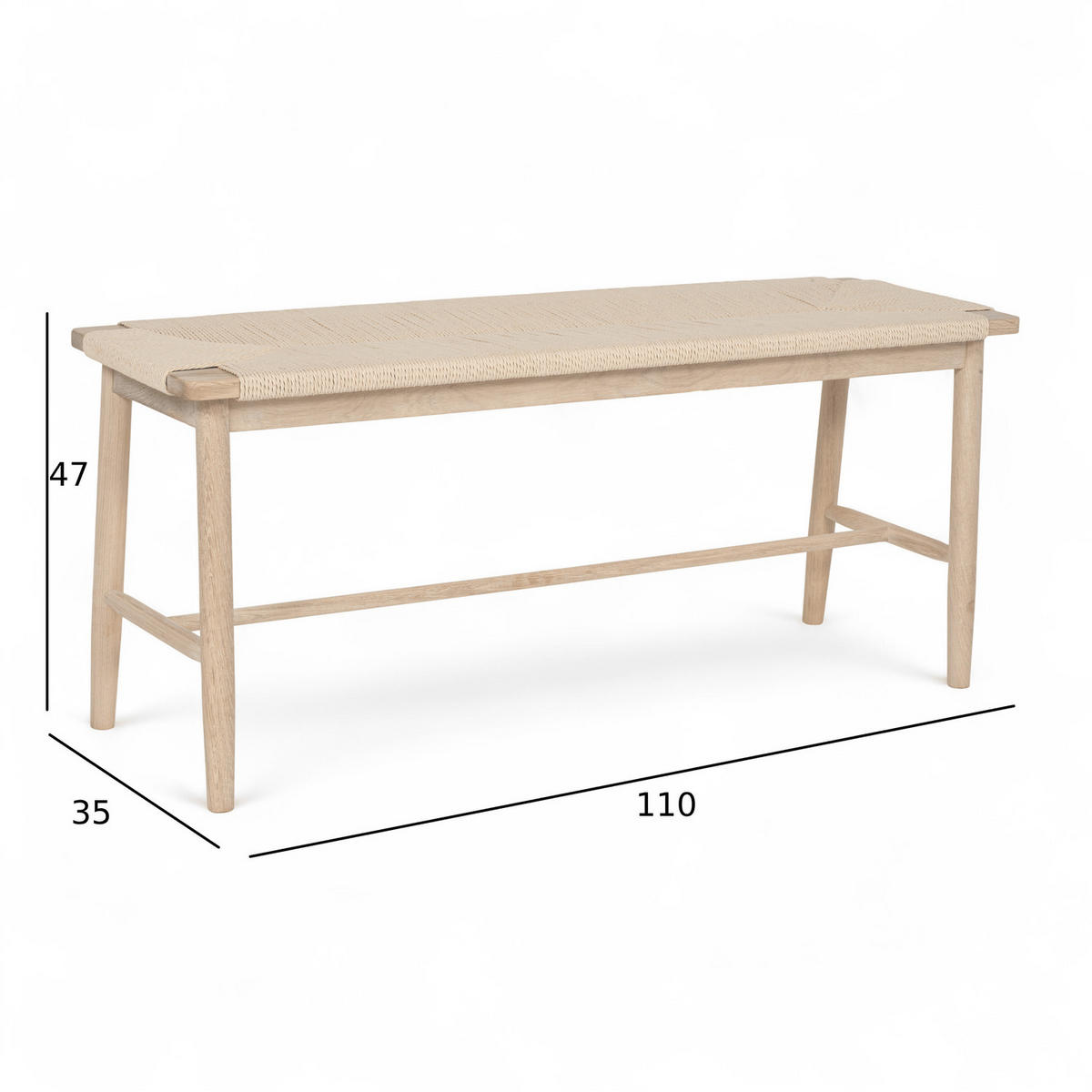 SITZBANK 110/35/47 cm Rattan / Eiche Eiche bianco - Eiche Bianco/Eichefarben, Holz/Papier (110/47/35cm) - Furnhouse