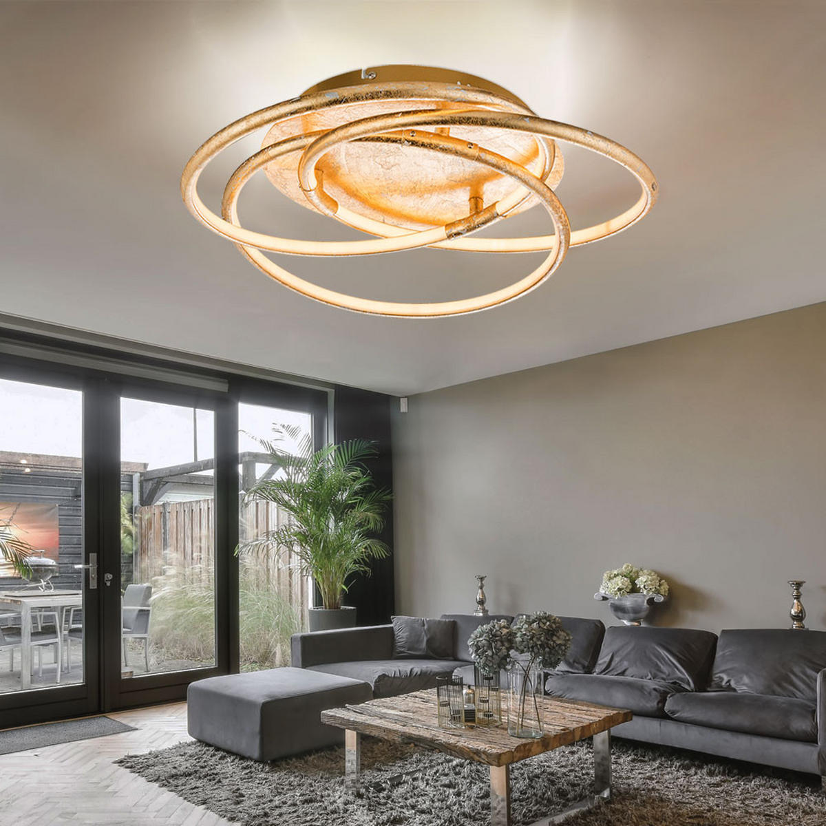 LED DECKENLEUCHTE Barna Gold Aluminium - Goldfarben, Metall (50/50/14cm) - Globo Lighting