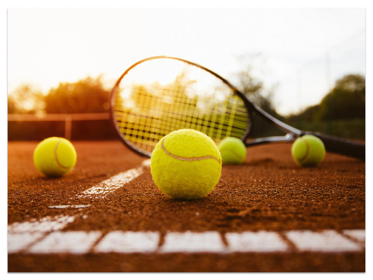 FOTOTAPETE für Jugendzimmer Tennisschläger Court Sport Ball 350x256 - Gelb/Orange, Papier (350/256cm) - Muralo