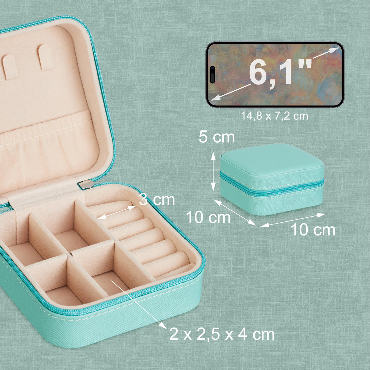 SCHMUCKKÄSTCHEN - Türkis, Holzwerkstoff/Kunststoff (10/5/10cm) - Relaxdays