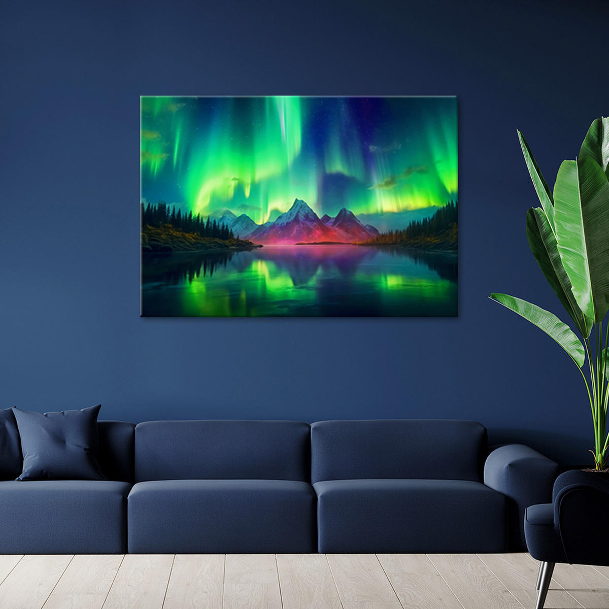 LEINWANDBILD Grüner Himmel Landschaft - Lila, Textil (90/60cm) - Feeby