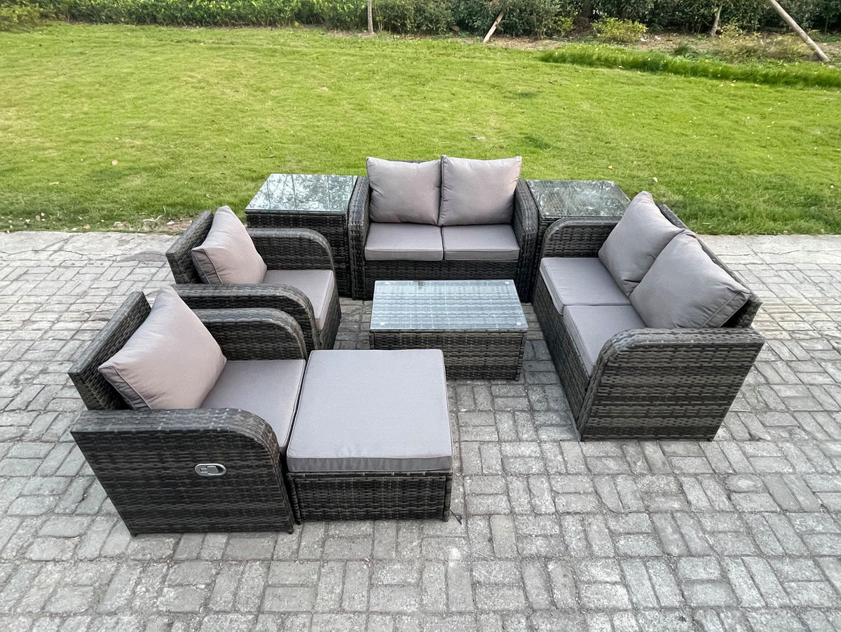 GARTENLOUNGE-SET Polyrattan Dunkelgrau 7-Sitzer - Dunkelgrau, Metall - Fimous