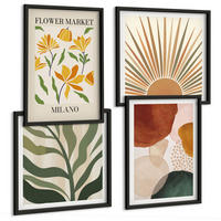 BILDER SET 4er Set - 50x50 cm & 40x60 cm Schwarzer Rahmen - Abstrakte Blumenmotive - Schwarz, Kunststoff (50/50cm) - TULUP