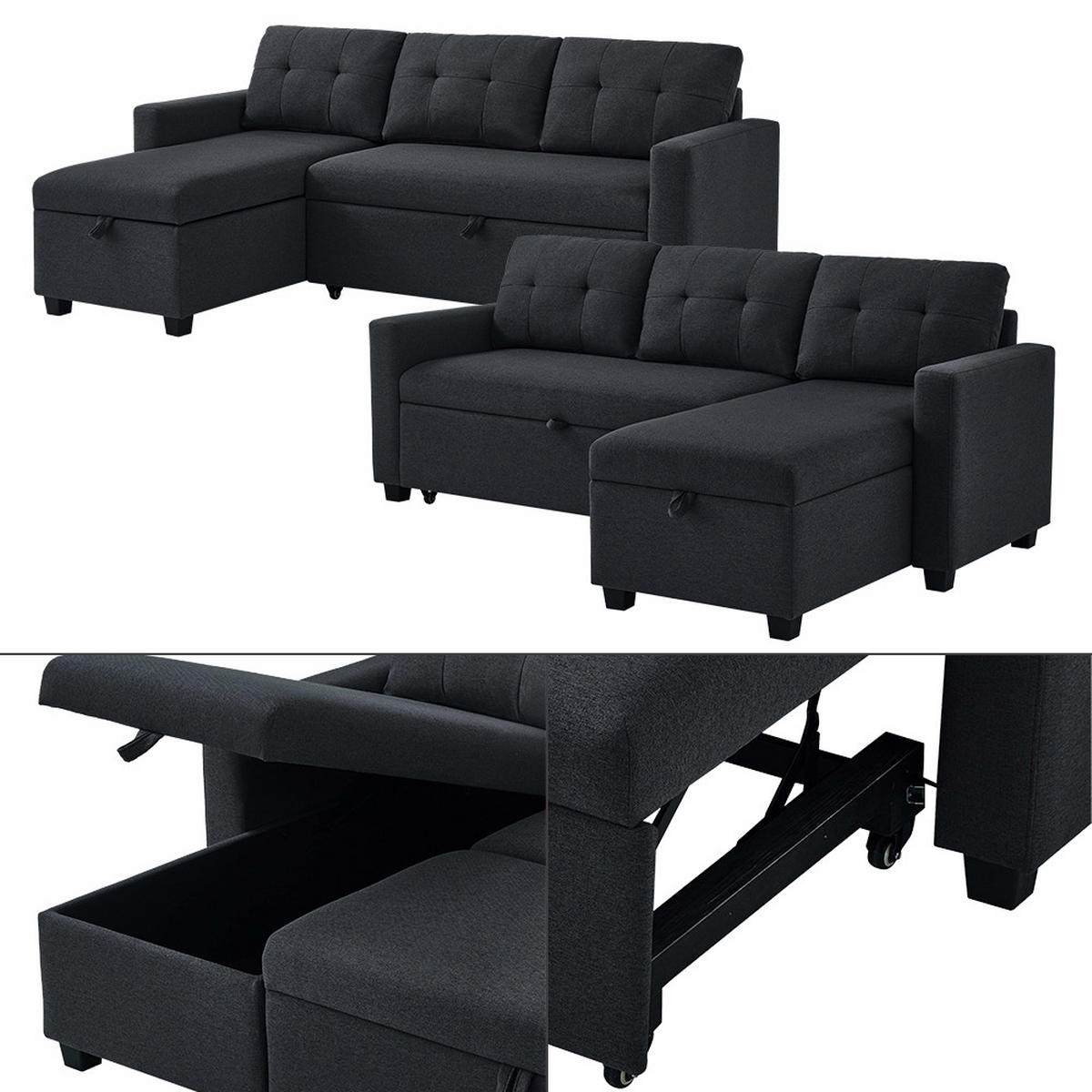 SOFA L FORM Campina Anthrazit 226 x 163 cm mit Schlaffunktion - Anthrazit, Holz (226/163cm) - VitaliSpa
