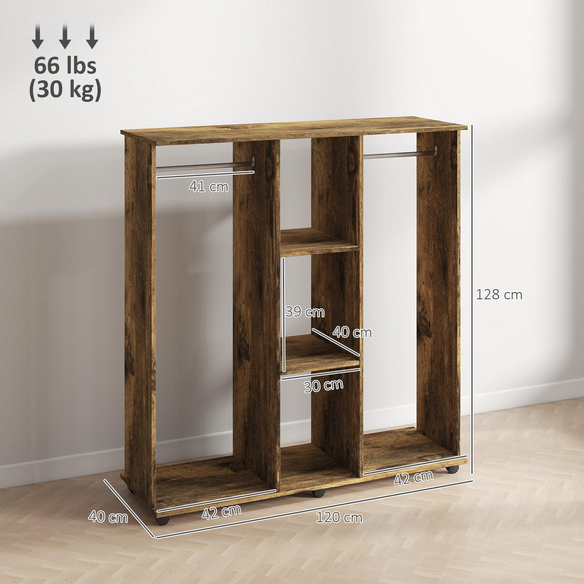 KLEIDERSCHRANK Braun 1 Stück - Braun, Holzwerkstoff (40/128/120cm) - GiPP