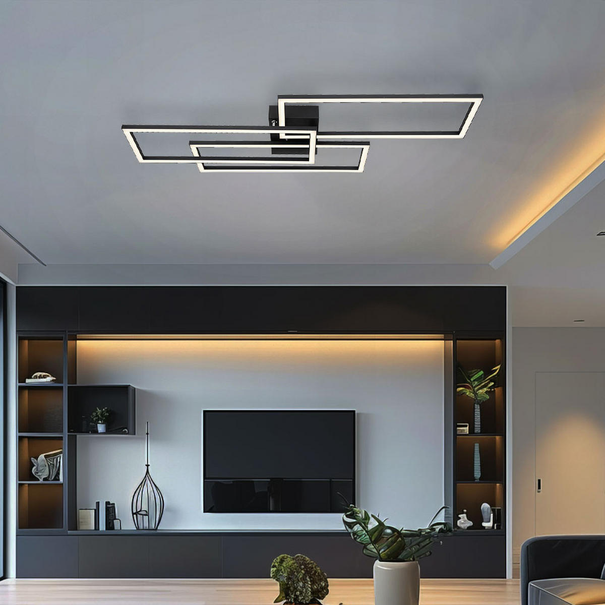 LED DECKENLEUCHTE Tiny Schwarz Metall - Schwarz, Metall (90/40/8cm) - Globo Lighting