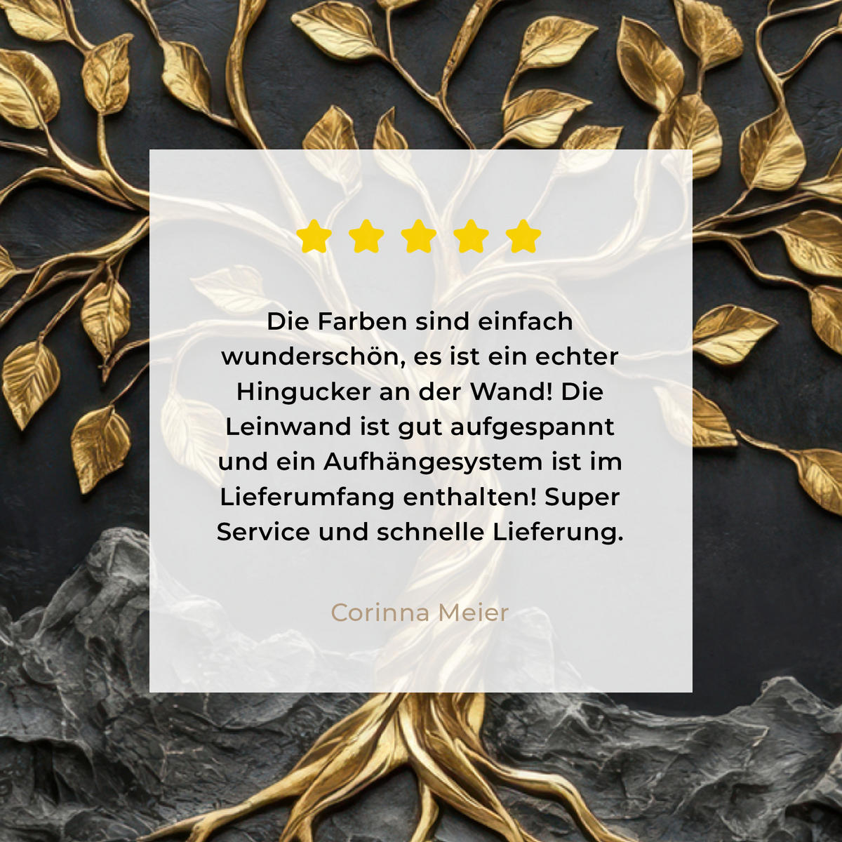 LEINWANDBILD Blätter - Gold - Baum - Fels Wandbild 40x30 cm - Schwarz, Textil (40/30cm) - MuchoWow