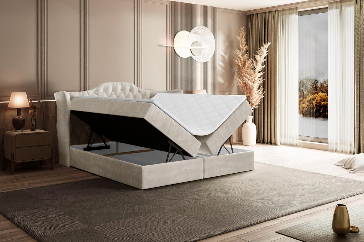 BOXBETT mit Matratze H4 und Lattenrost - VILA - 180x200 cm - H4 - Ecru - Ecru, Holzwerkstoff (180/200cm) - ALTDECOR