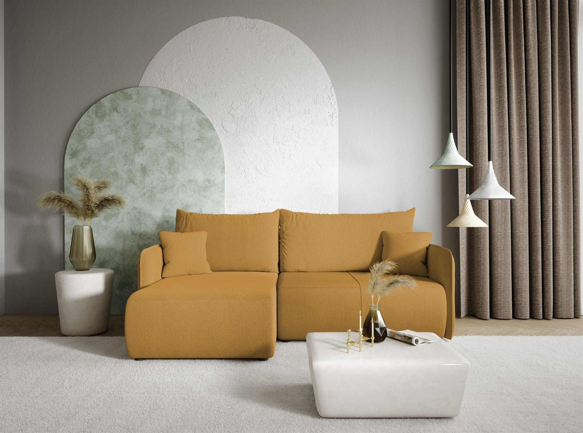 ECKSOFA Calgary - Gelb, Holzwerkstoff/Textil (207/148cm) - Fun Möbel