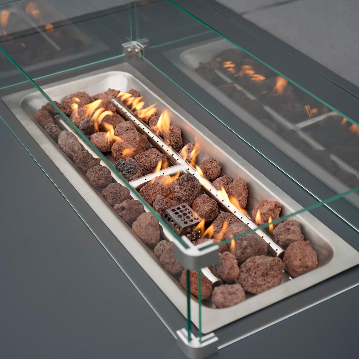 MODULARES GARTENLOUNGE-SET mit integrierter Feuerstelle - Grau, Metall - Monstershop