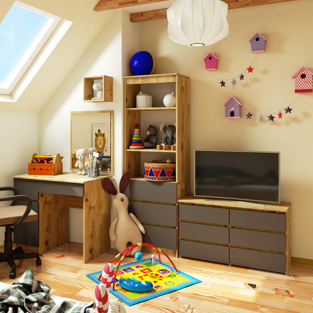 KOMMODE Eiche Artisan, Graphit Grau 57/100/35 - Eiche Artisan, Holzwerkstoff (100/57/35cm) - RAUMHIRSCH FURNITURE