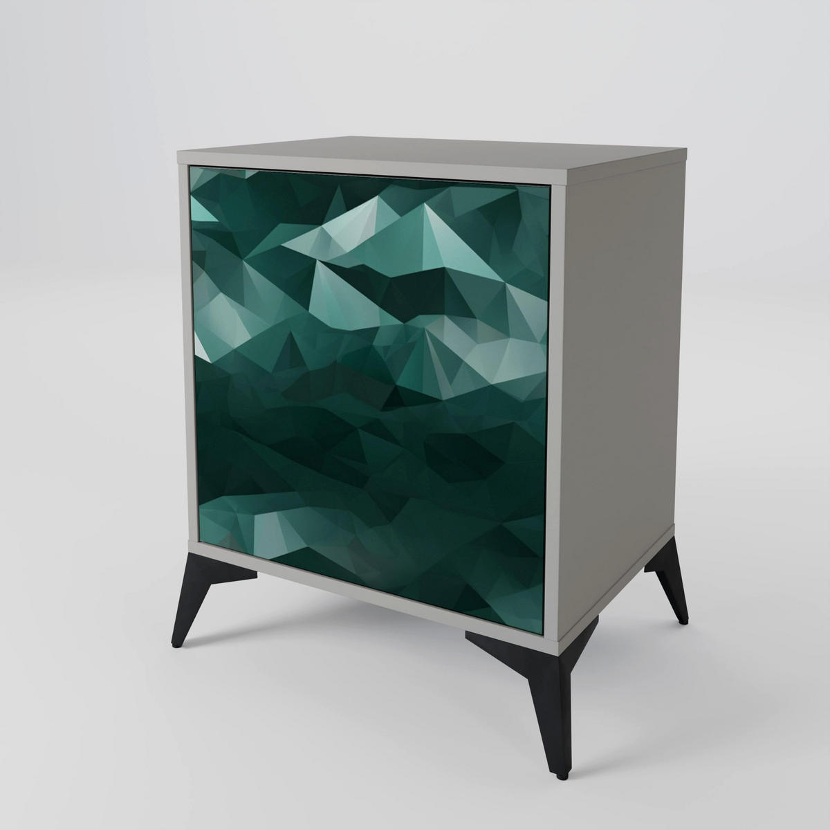 SIDEBOARD POLYGONAL FLOATING, Grau, 57,5x42x67,5 cm, Schwarze Metall-Rahmenfüße - Multicolor/Schwarz, Holzwerkstoff/Metall (57.5/67.5/42cm) - SpaceRebels