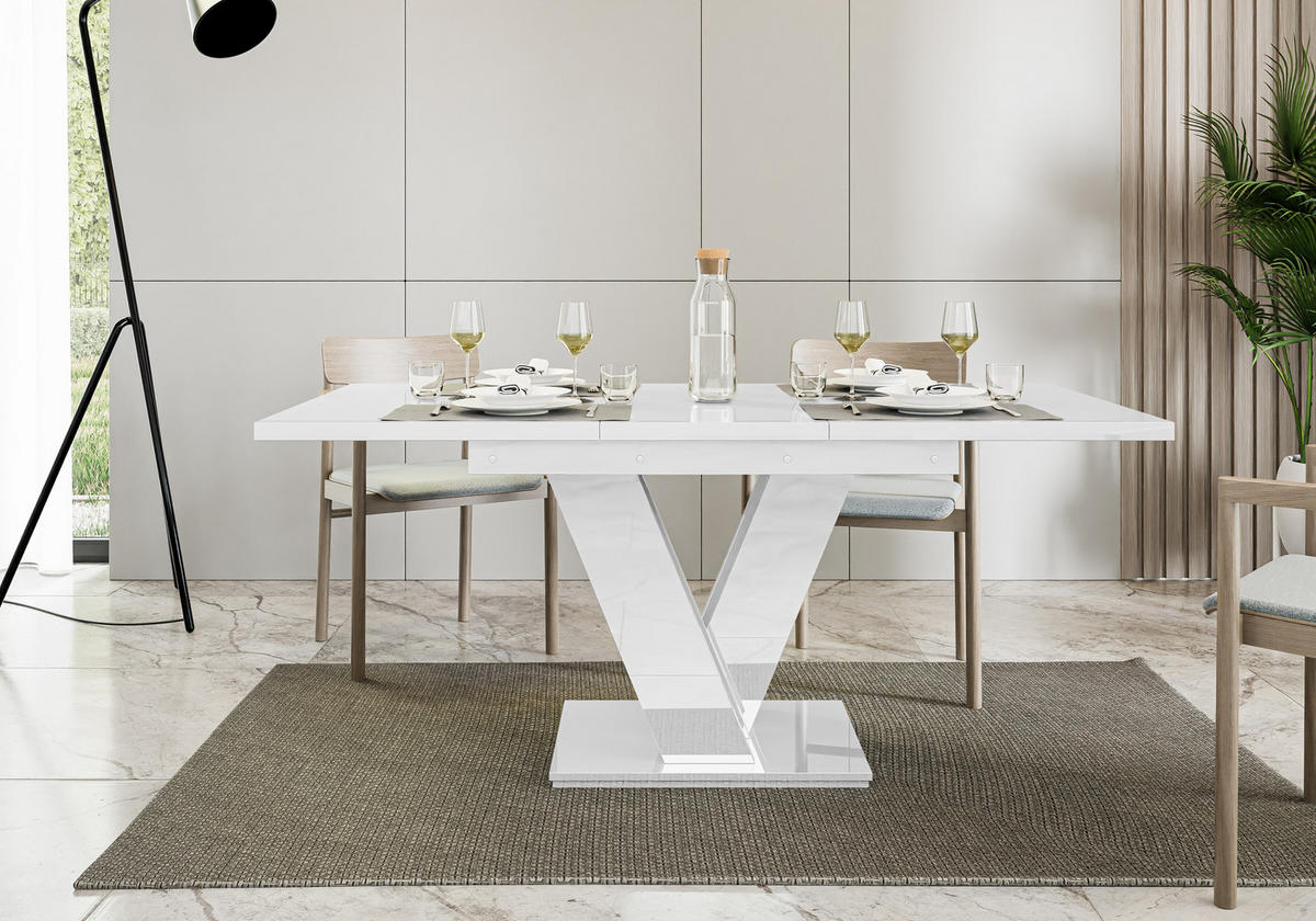 ESSTISCH Weiß Hochglanz Ausziehbar 120 - 160 cm - Weiß Hochglanz, Holzwerkstoff (120/80/75cm) - PROSPERO