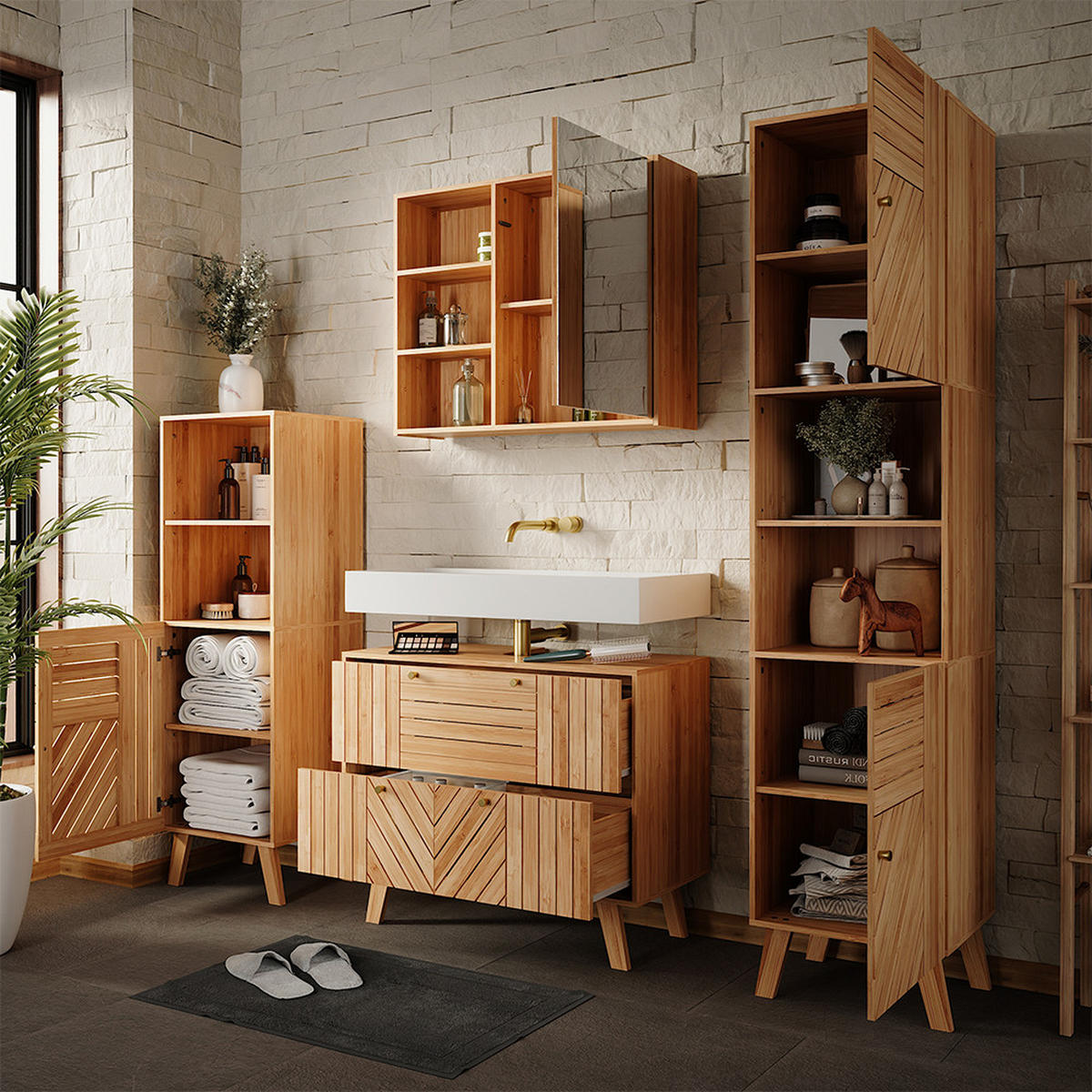 KOUPELNOVÝ NÁBYTEK Lucie Bambus - zelená barva, kompozitní dřevo (80/65/36cm) - Vicco