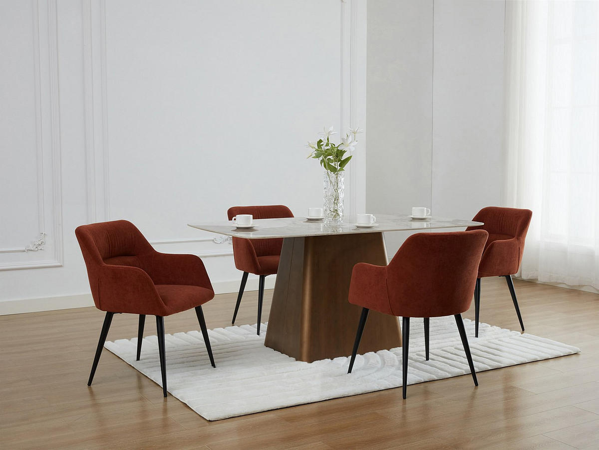 STUHL mit Armlehnen 6er-Set - Stoff & schwarzes Metall - Terracotta - HEKA - Braun, Textil (61/78/59.5cm) - Vente-Unique