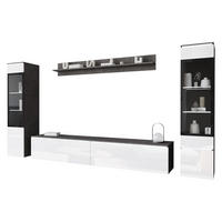 WOHNWAND Vera II mit weißer LED Beleuchtung - Weiß Hochglanz/Grau, Holzwerkstoff (30/130/33cm) - MIRJAN24
