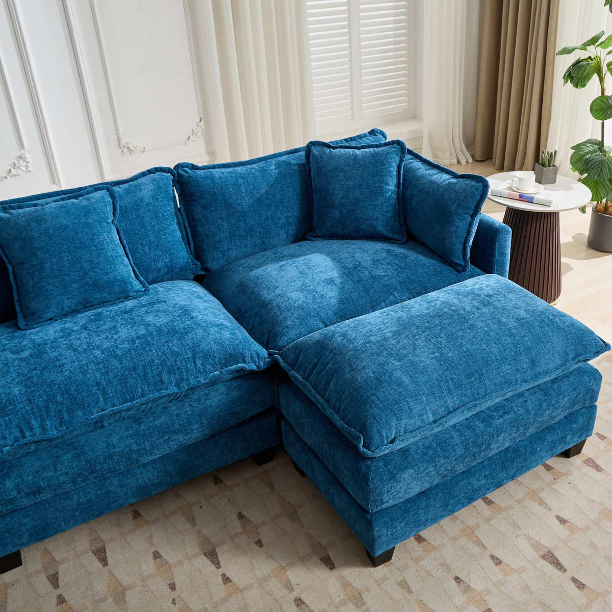 3-SITZER-SOFA aus Chenille mit modularem Design, blau - Blau, Textil (75/84/289cm) - Luhomfu