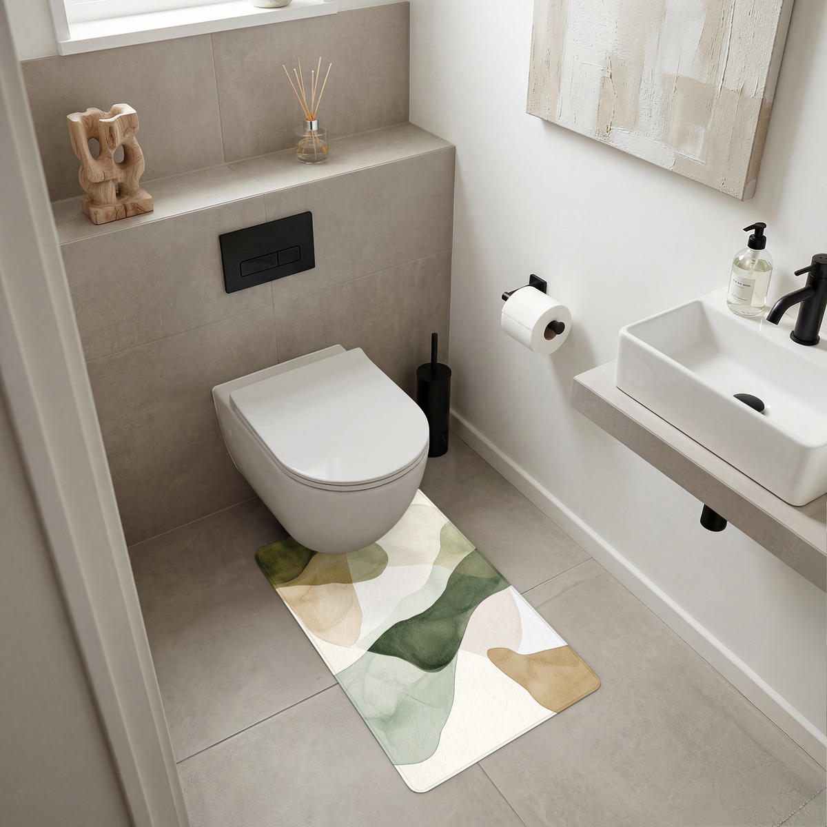 WC-VORLEGER Japandi - Abstrakt - Grün WC Teppich 50x80 cm - Grün, Kunststoff/Textil (50/1cm) - OnlyWow