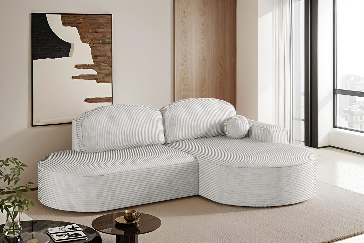 ECKSOFA mit Schlaffunktion und Bettkasten Modena Runden stoff Poso Beige Rechts - Beige, Holz/Textil (278/179cm) - Kaiser Möbel