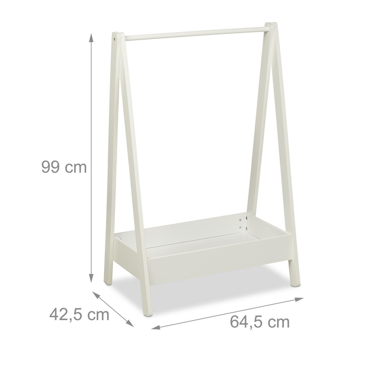 STOJAN Bílý dětský na oblečení s policí - bílá, dřevo/kompozitní dřevo (64.5/99/42.5cm) - Relaxdays