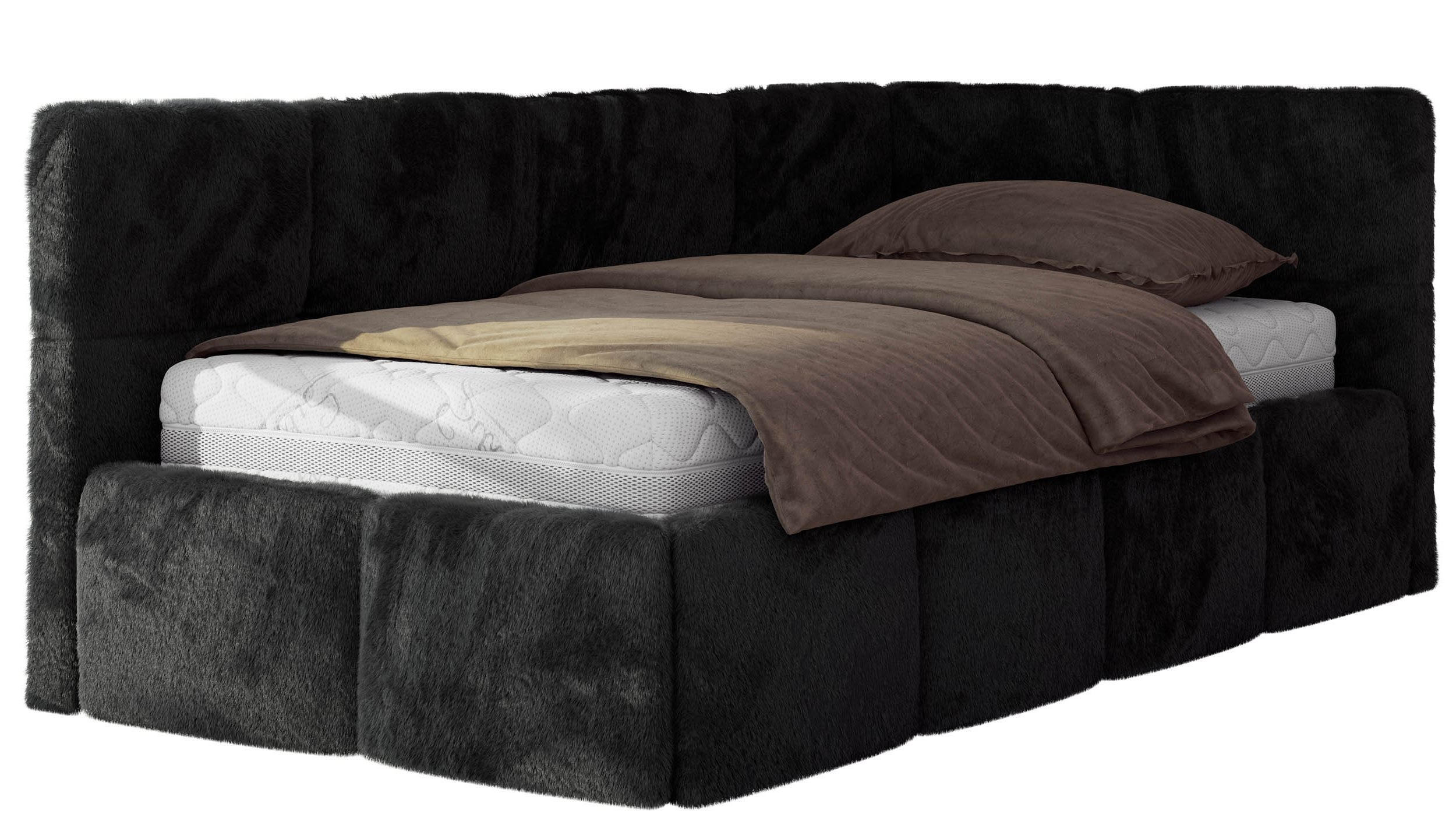 MLÁDEŽNÍ POSTEL ARVO 90/200 - Černá Plyš - Pravá - černá, textil (200/90cm) - MKS