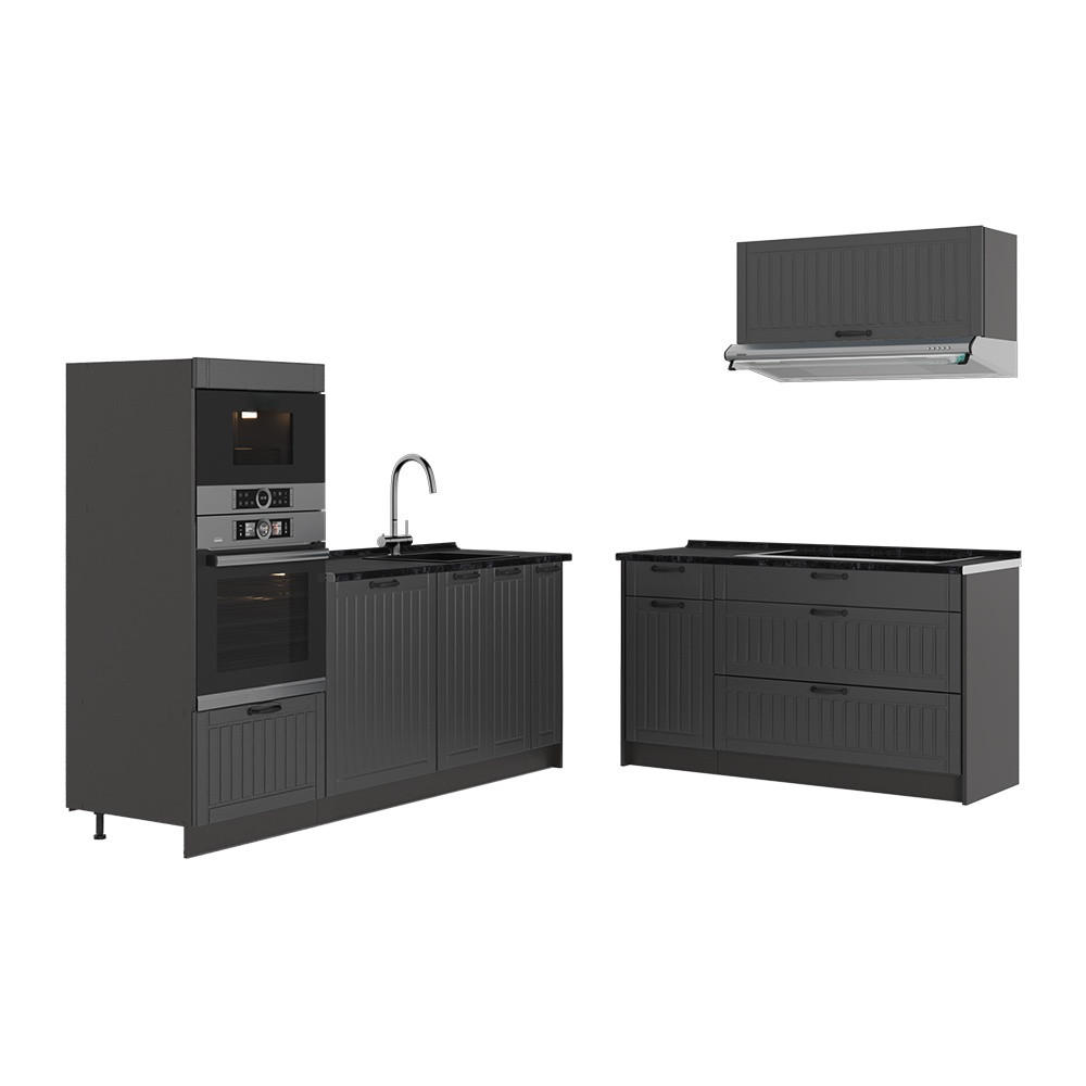 KÜCHENZEILE Fame-Line, Dunkelgrau/Anthrazit, 340 cm ohne Arbeitsplatte - Dunkelgrau/Anthrazit, Holzwerkstoff (340/153.6/51.6cm) - Vicco