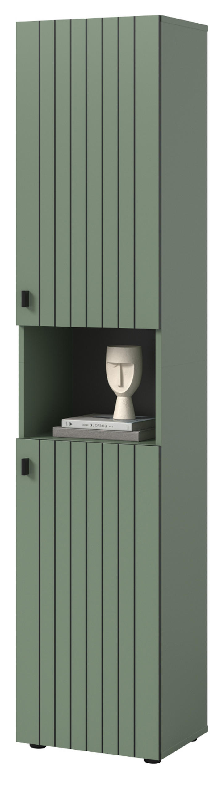 SCHUHSCHRANK grün, Flurschrank 40 x 192 cm, Türanschlag wechselbar - Schwarz/Grün, Holzwerkstoff/Kunststoff (40/192/37cm) - Inn.Furn