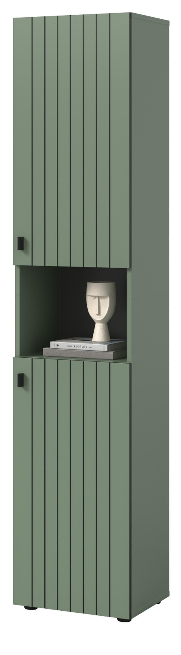 SCHUHSCHRANK grün, Flurschrank 40 x 192 cm, Türanschlag wechselbar - Schwarz/Grün, Holzwerkstoff/Kunststoff (40/192/37cm) - Inn.Furn