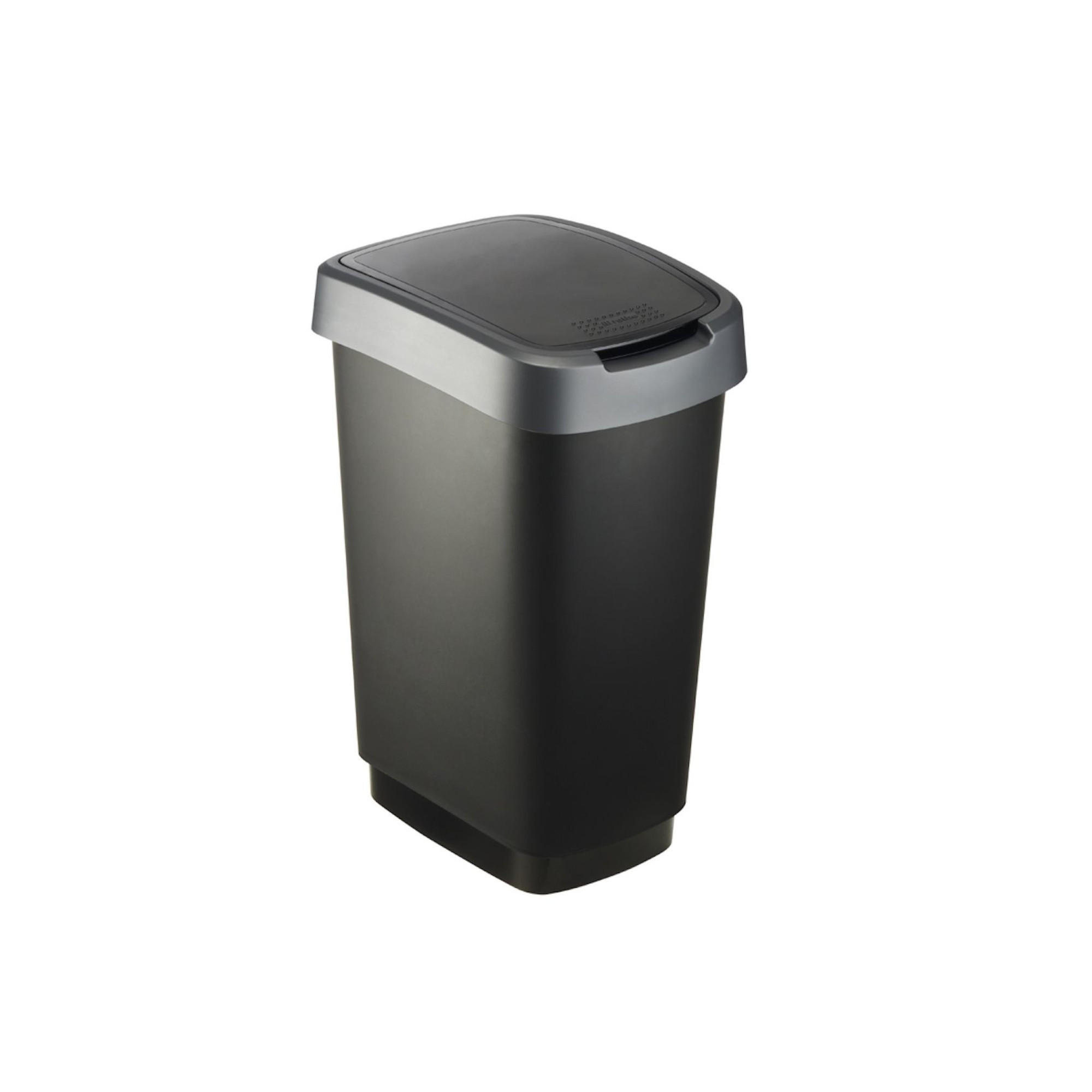 MÜLLEIMER 25 Liter 47,6x25x33 cm Kunststoff Schwarz-Silber - Schwarz, Kunststoff (25.2/47.6/33.3cm) - PROREGAL