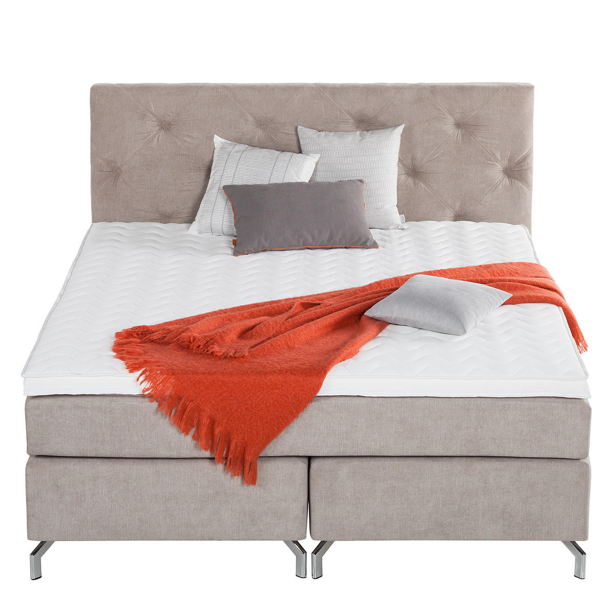 BOXSPRINGBETT - Velours - Beige, Textil (140/200cm) - home24