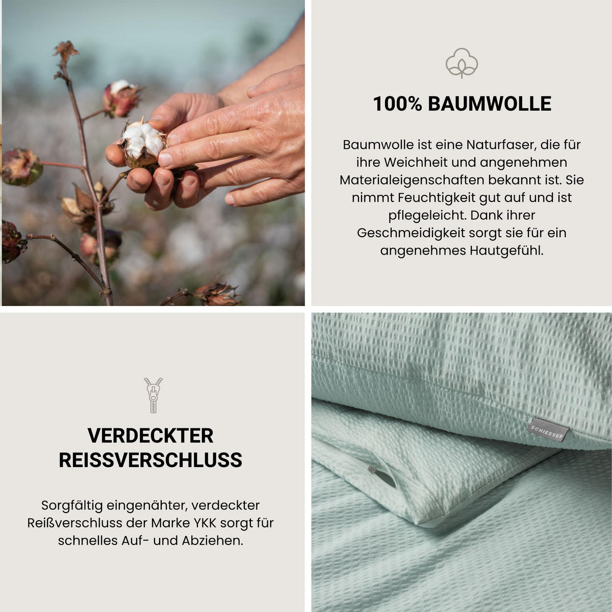 BETTWÄSCHESET Laura - Baumwoll Seersucker - 2-teilig - 135x200 cm - Hellpetrol - Hellblau, Textil (135/200cm) - SCHIESSER