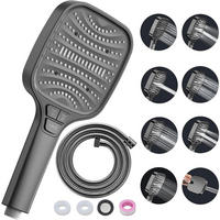 DUSCHKOPF Set mit Schlauch 1.5m Grau 8 Strahlarten Stoppfunktion - Grau, Kunststoff (12/12.7/26cm)