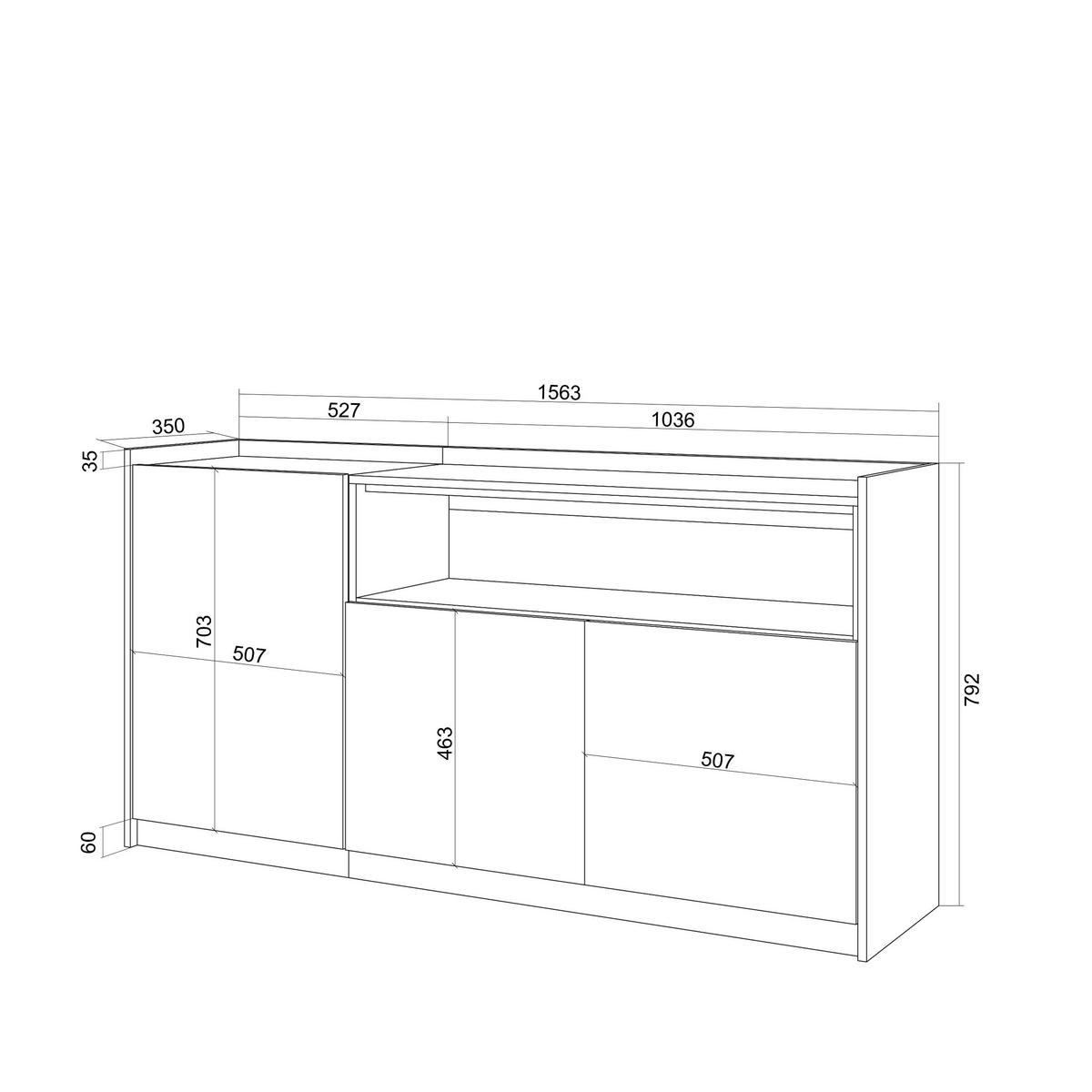 SIDEBOARD, Highboard, Schwarz Eiche, 156/37/80cm - Schwarz, Holzwerkstoff (156/80/37cm) - Skraut Home