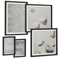 BILDER SET 5er Set - 50x50 cm & 20x30 cm & 40x60 cm Schwarzer Rahmen - Moderne minimalistische Texturen - Schwarz, Kunststoff (40/60cm) - TULUP