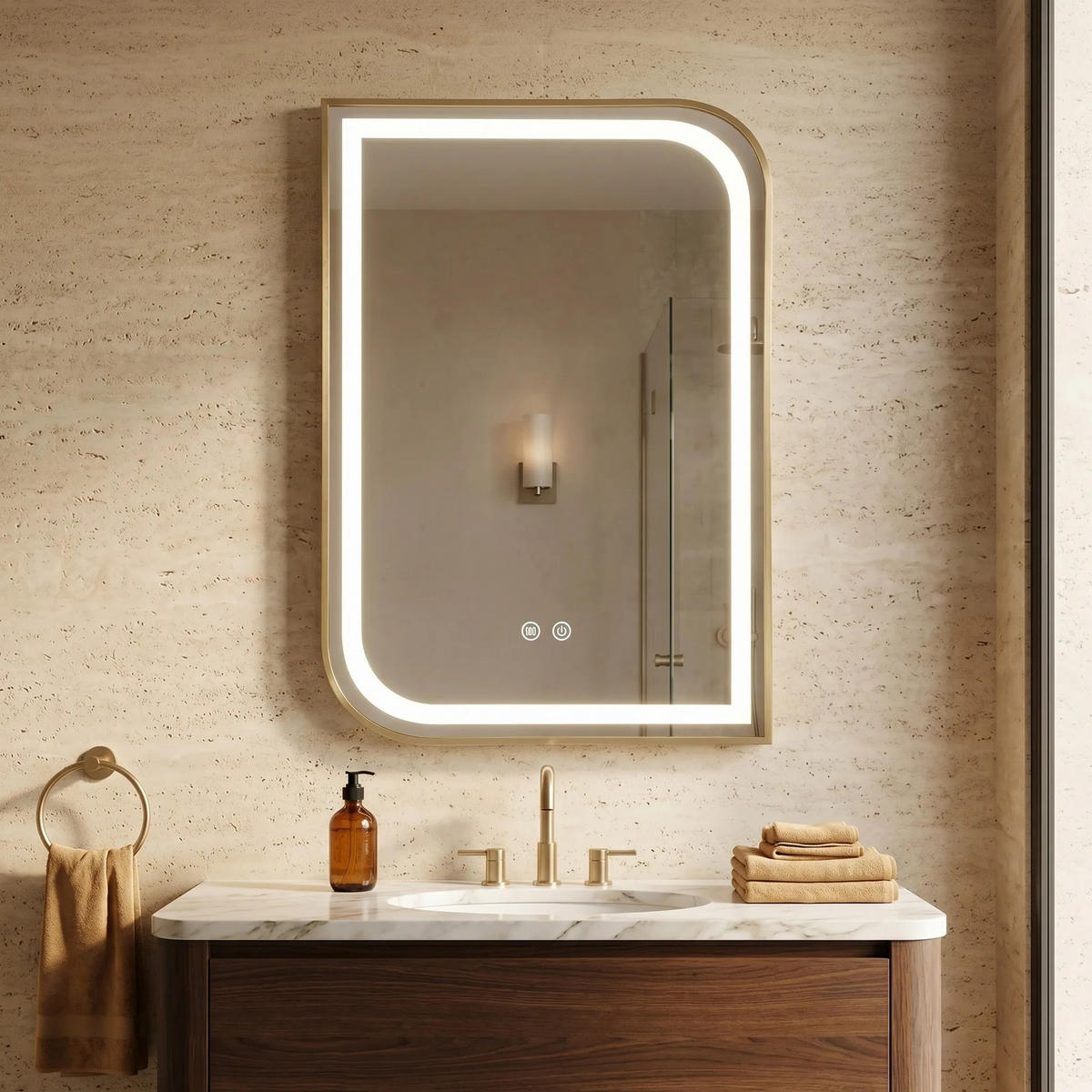 SPIEGEL Rea Led Zone 80x60 Gold Brush - Goldfarben, Glas (60/80/0.5cm) - REA