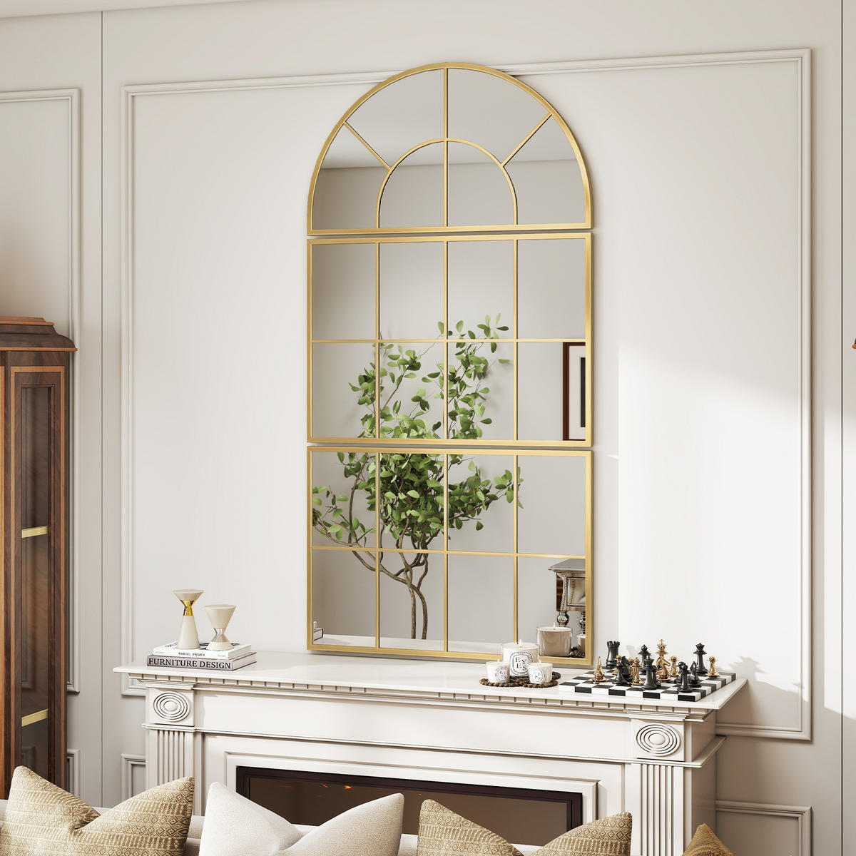 WANDSPIEGEL DE-14325 3-teilig, Fenster-Design Gold - Goldfarben, Glas (76/150/2cm) - ComfortXL