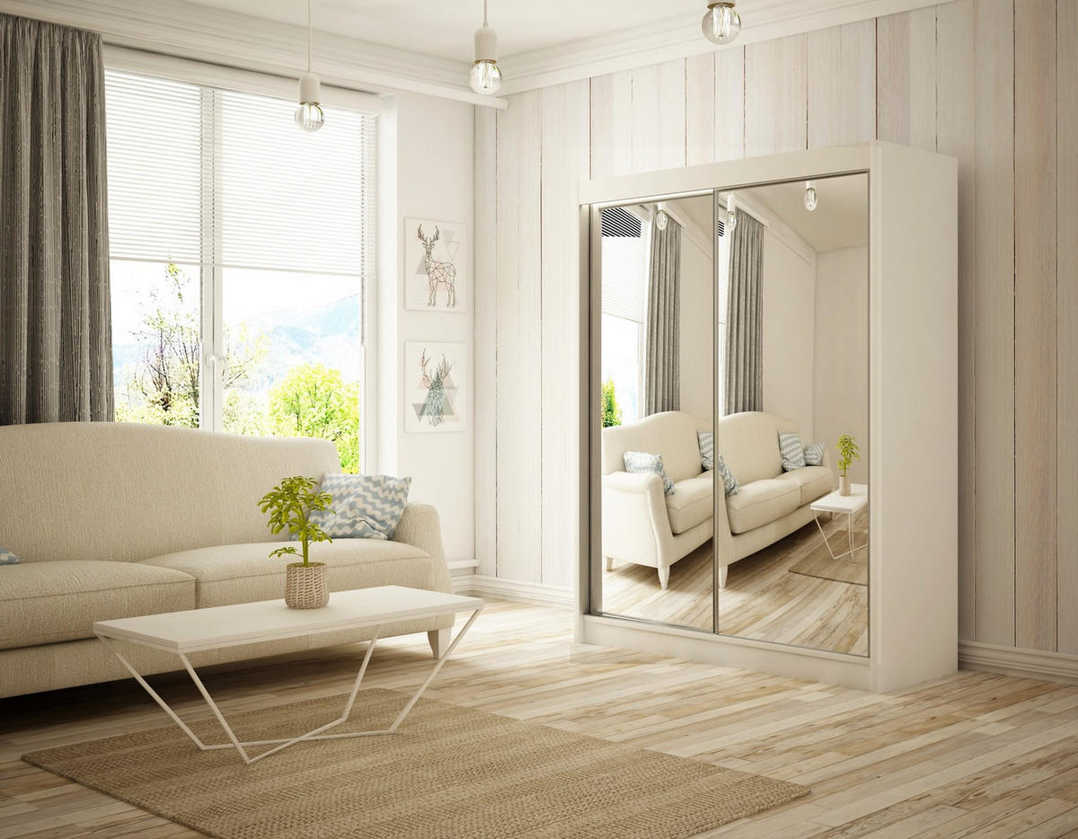 SCHIEBETÜRENSCHRANK DOMA - Weiß, Holzwerkstoff (120/215/61cm) - Meblini