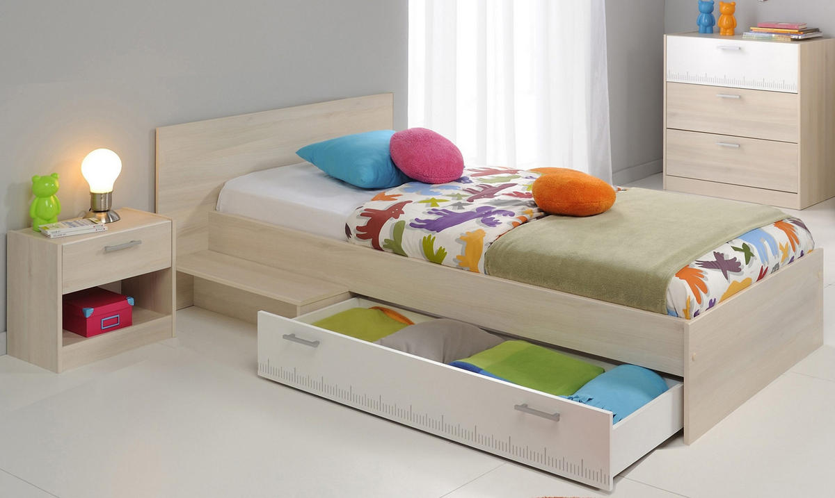 JUGENDZIMMER Set 4-tlg Kleiderschrank Kommode Bett 90 x 200 cm - Silberfarben/Weiß, Holz/Holzwerkstoff (90/179/200cm) - Parisot Meuble