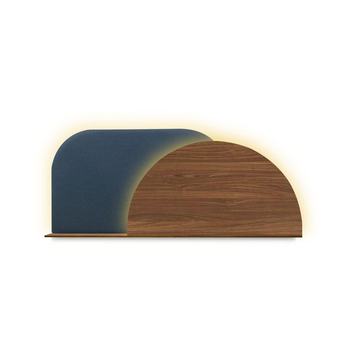 KOPFTEIL Alba mit Licht 150cm - Blau/Walnussfarben, Holz/Textil (150/60/14cm) - Woodendot