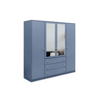 KLEIDERSCHRANK Rainbow Hellblau, viertüriger Drehtürenschränk mit Spiegel und Schubladen - Hellblau, Holzwerkstoff (196/200/58cm) - Bettso