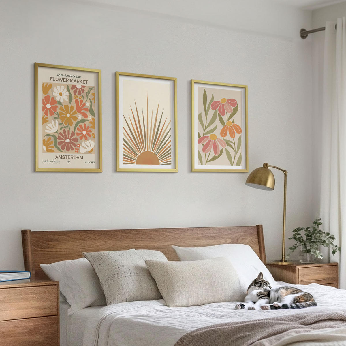 BILDER SET 3er Set - 40x60 cm Goldrahmen - Pastellfarbene Sonnenblumen - Goldfarben, Kunststoff (40/60cm) - TULUP