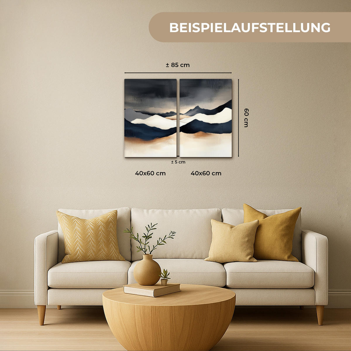 OBRAZ NA PLÁTNĚ 2dílná sada Krajina - abstraktní - moderní 80x60 cm - tmavě modrá, textil (80/60cm) - MuchoWow